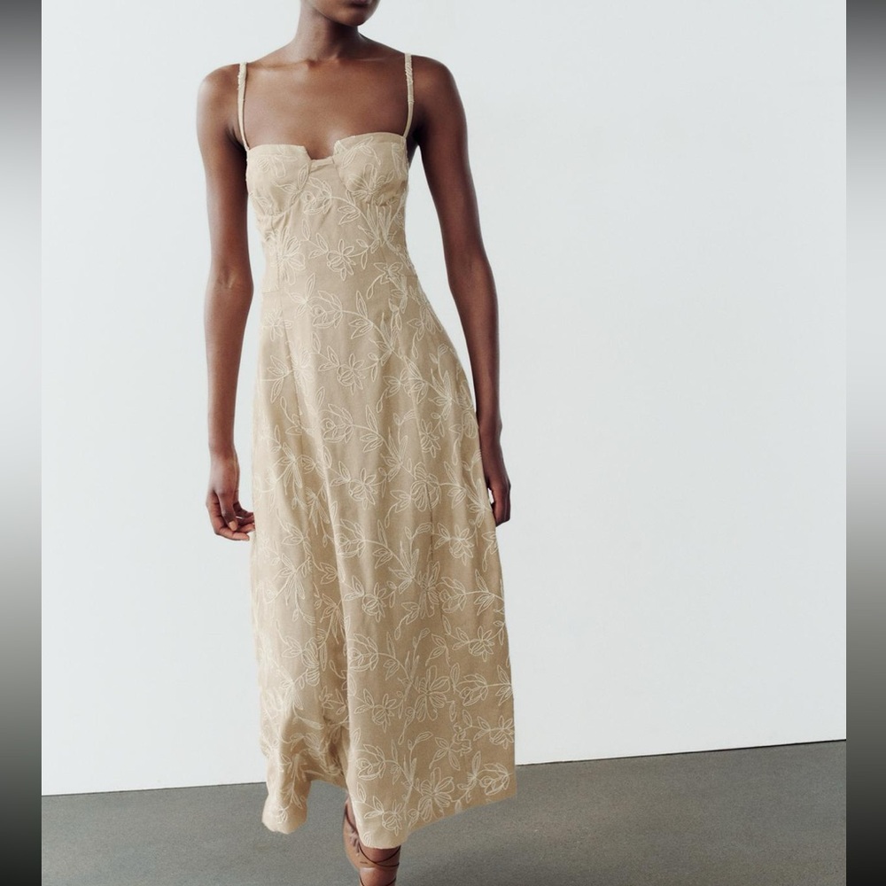 ZARA floral embroidered midi dress small